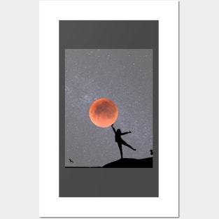 Galaxy and Moon Oneness Gray Graphic Posters and Art